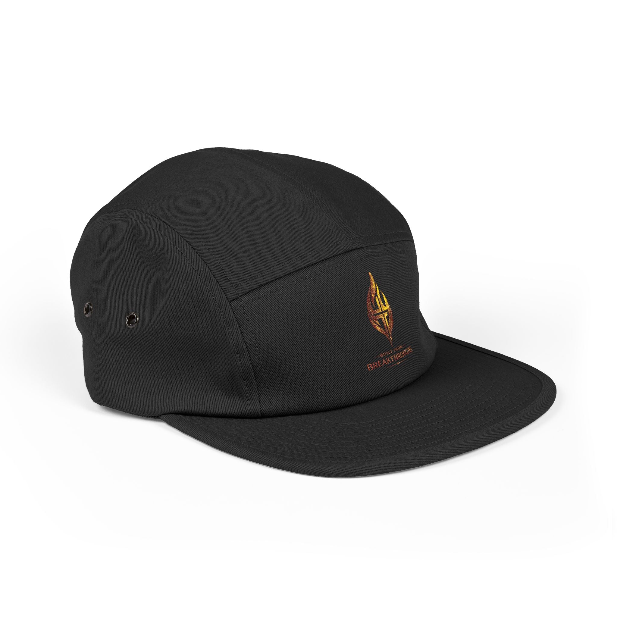 Embroidered Flame Crest 5-Panel Cap — 'Faith Forged'