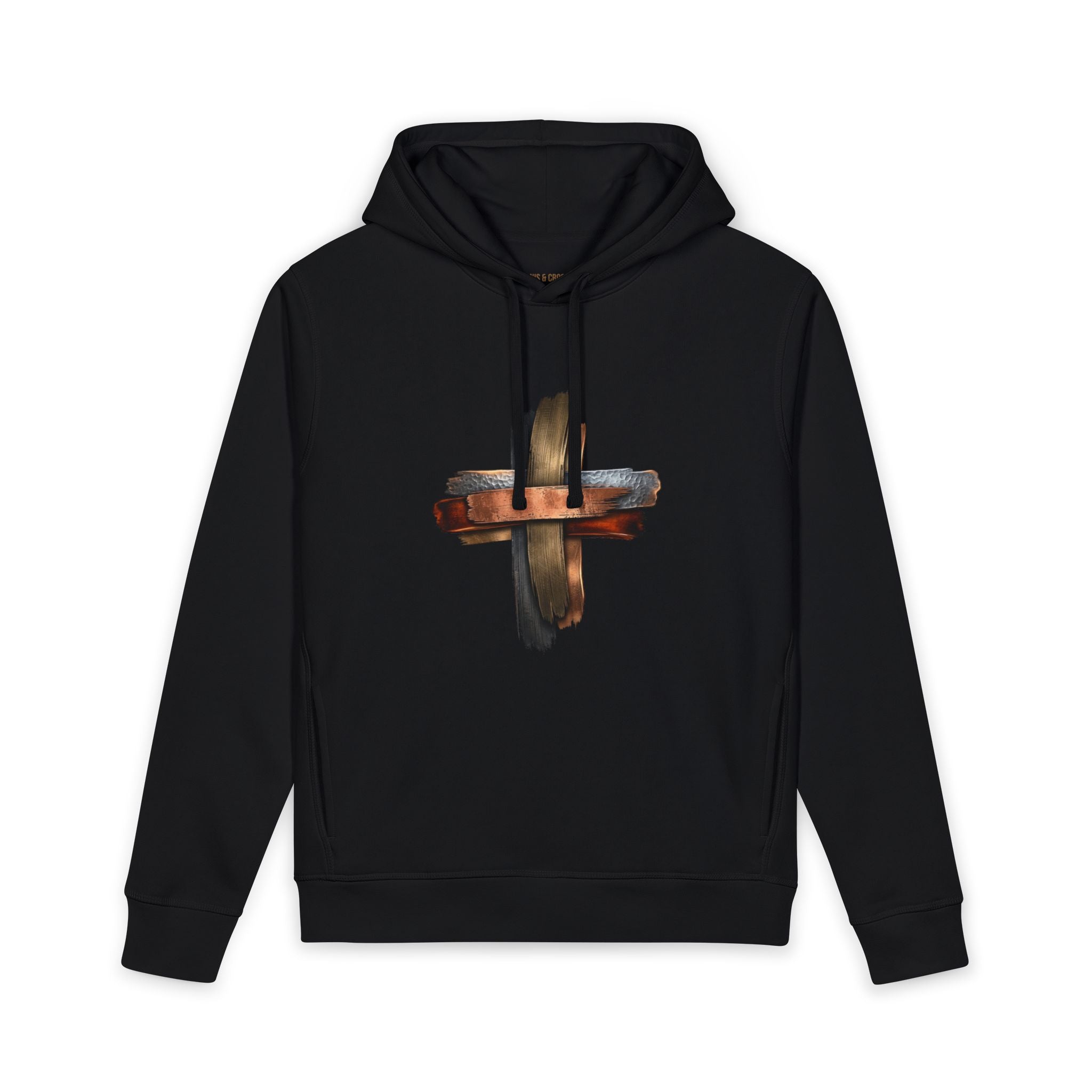 Abstract Metallic Cross Hoodie — Minimalist Artistic Pullover