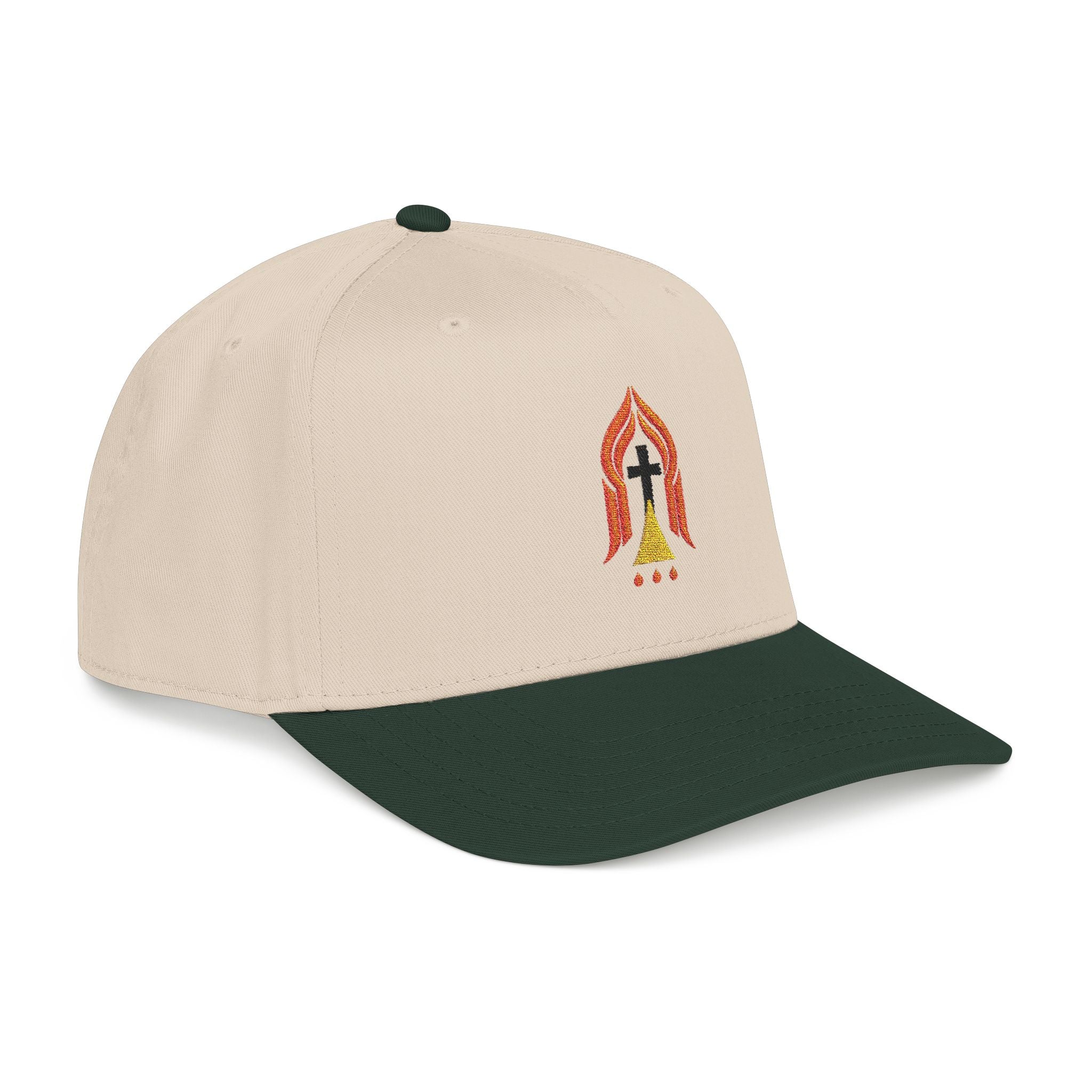 Embroidered 'The Narrow Way' Faith Baseball Cap — MT 7:14 Cross & Flame