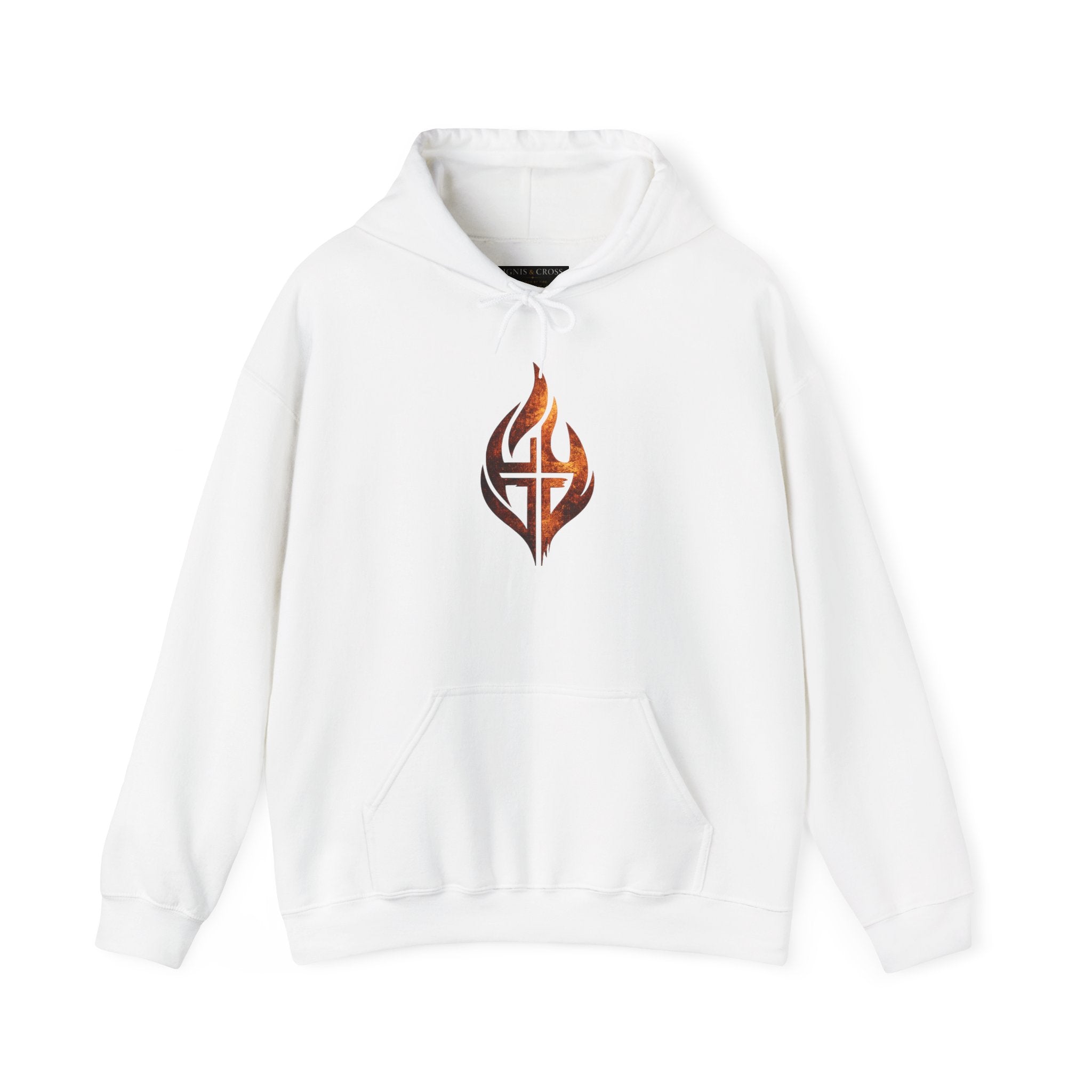 Christian Flame Cross Hoodie — "Refined by Fire. Redeemed by the Cross."