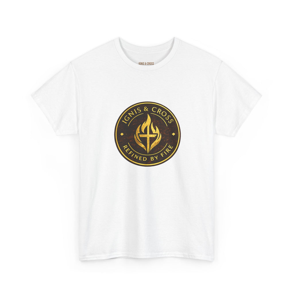 IGNIS & CROSS T-Shirt — 'Refined By Fire' Christian Emblem Tee