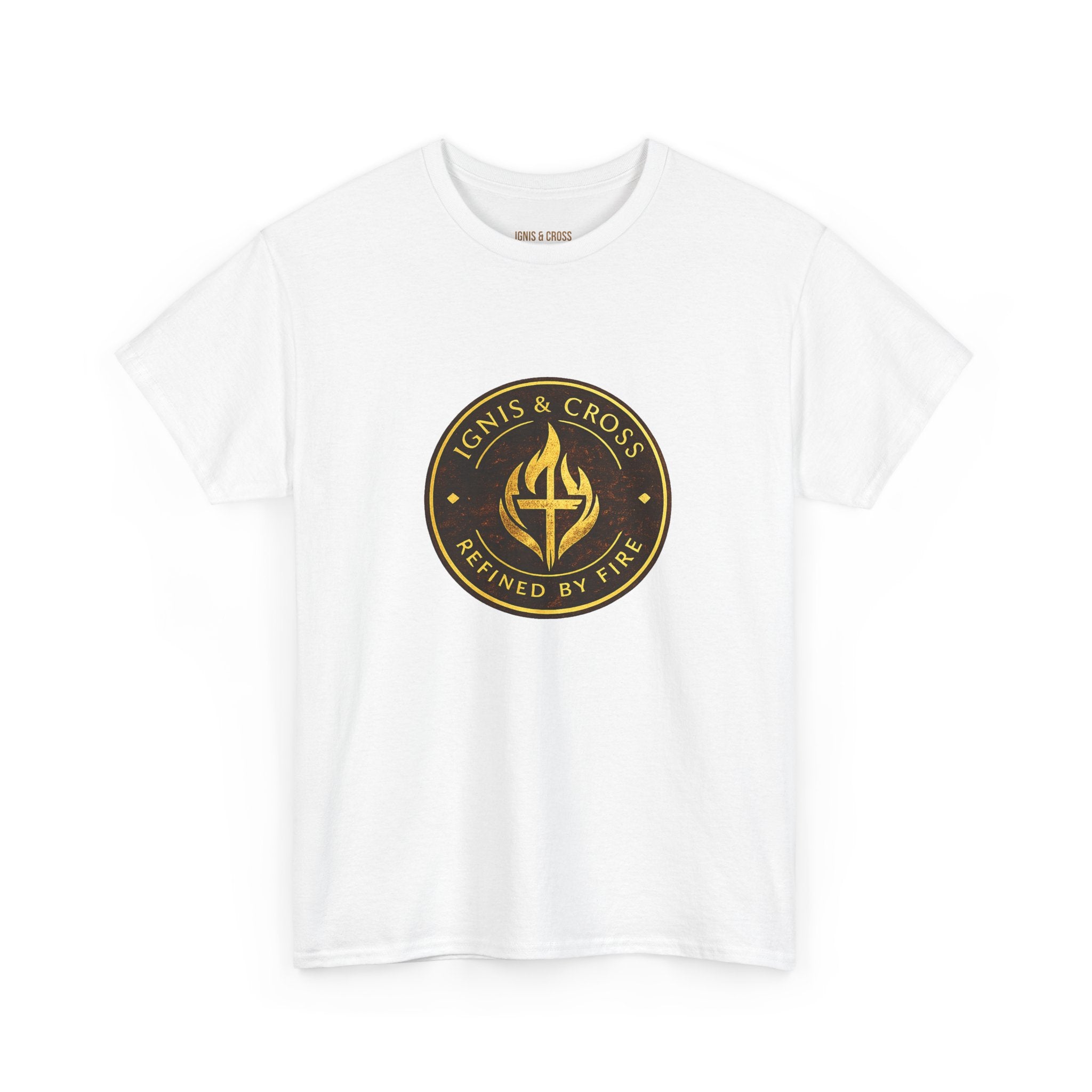 IGNIS & CROSS T-Shirt — 'Refined By Fire' Christian Emblem Tee