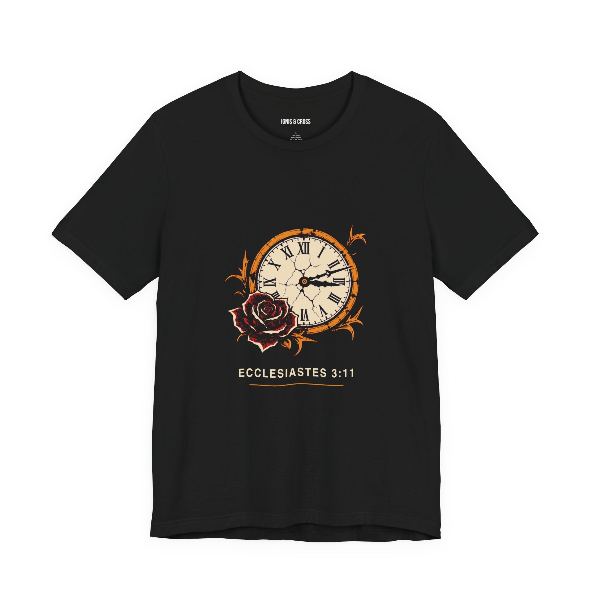 Ecclesiastes 3:11 Clock & Rose Tee — Faith-Inspired Graphic T-Shirt
