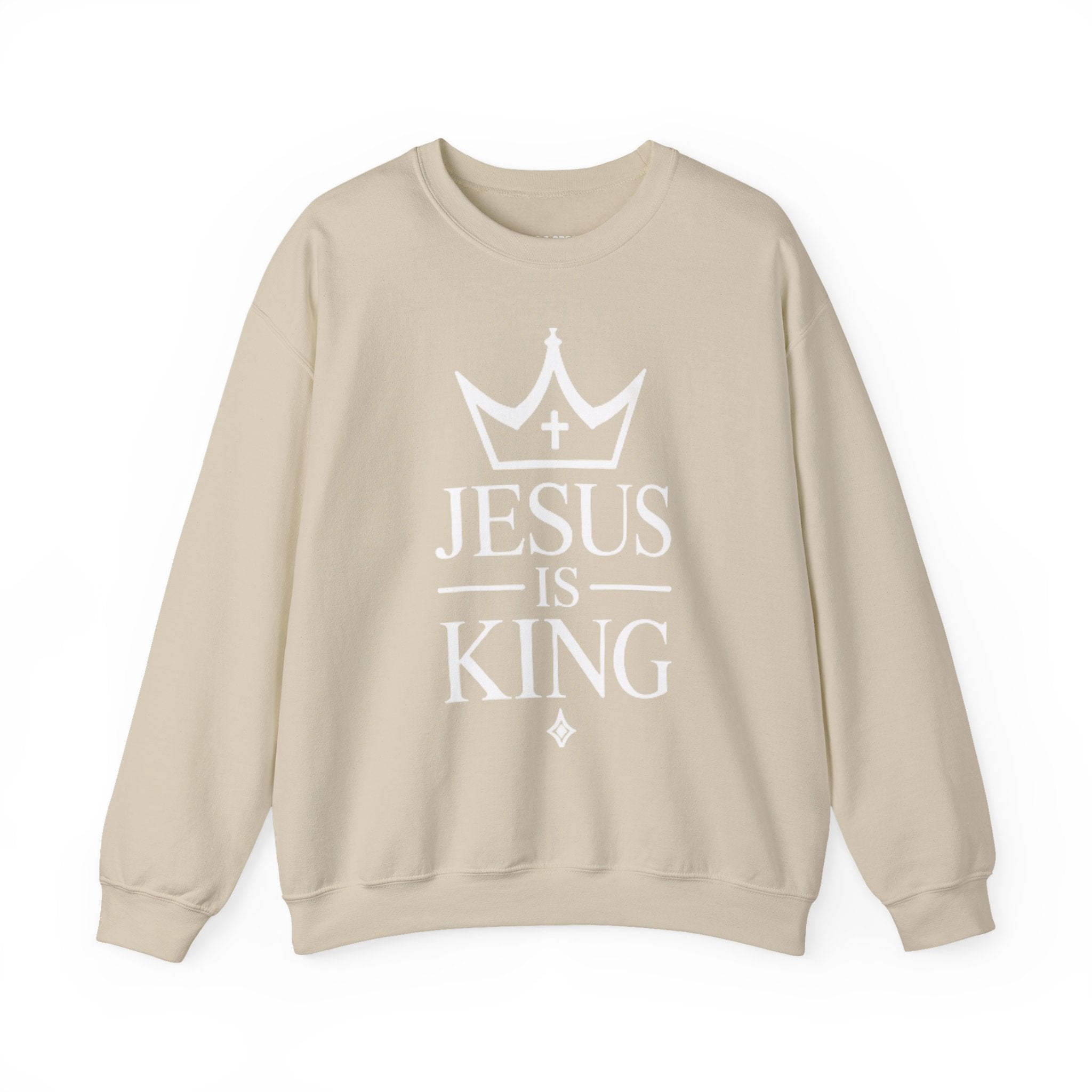 Jesus Is King Embroidered Sweatshirt — Christian Faith Crewneck with Crown Design