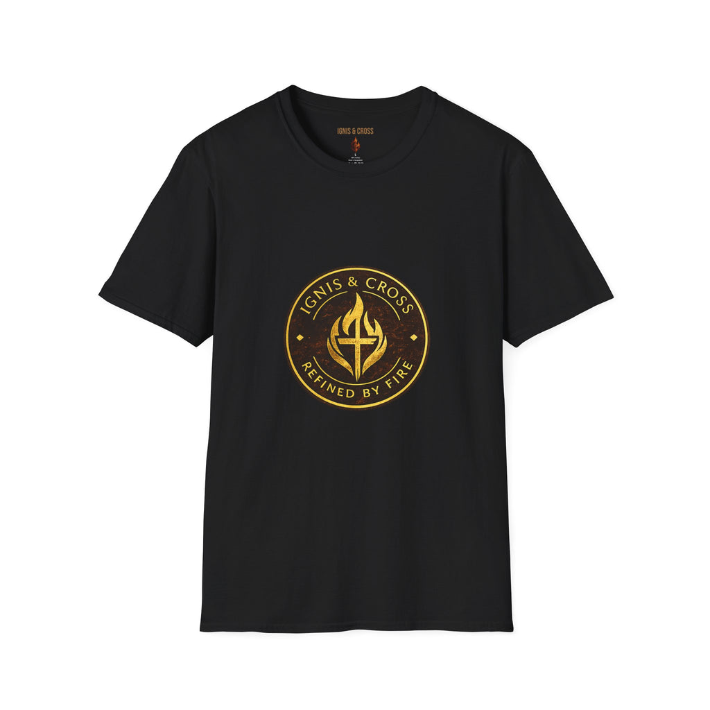 Ignis & Cross Logo T‑Shirt — Vintage Flame Emblem Christian Tee