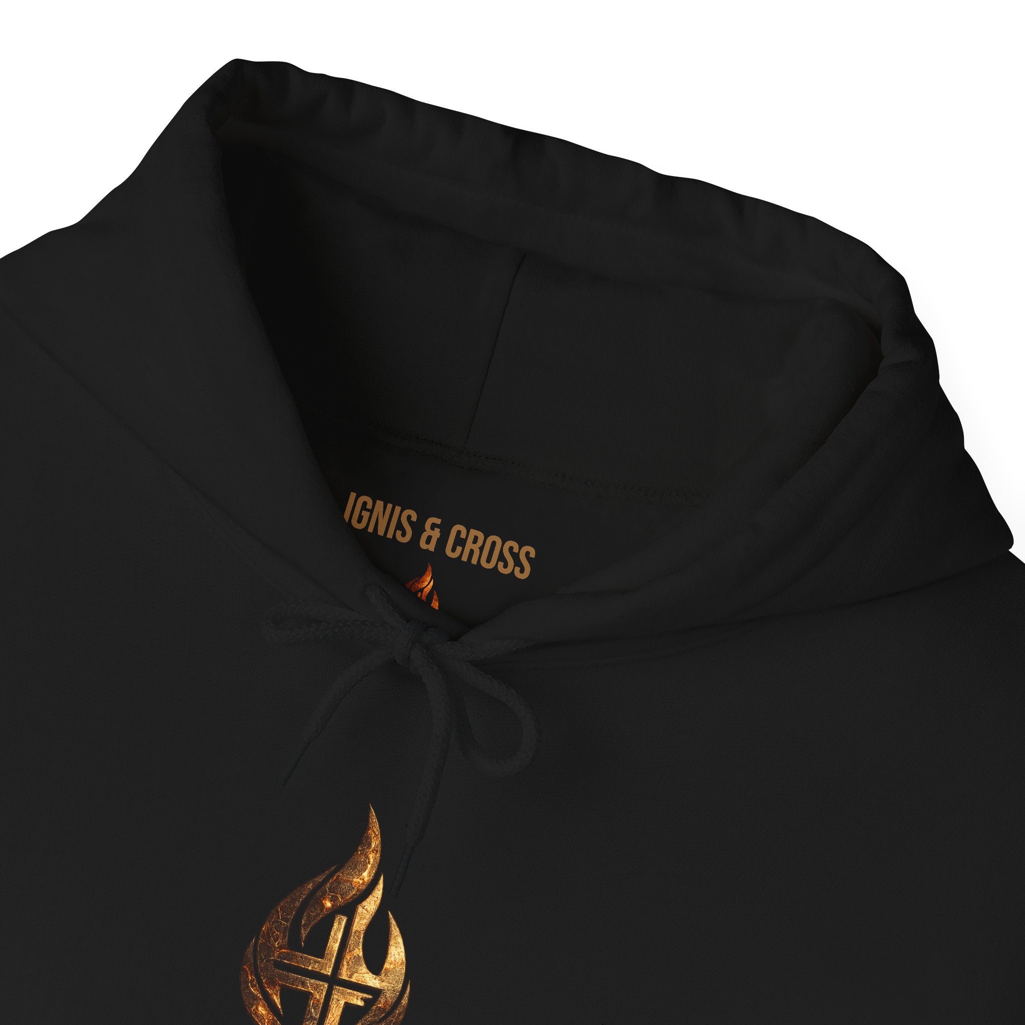Flame Crest Hoodie — Medieval Emblem Graphic Hooded Sweatshirt