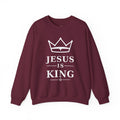 Jesus Is King Embroidered Sweatshirt — Christian Faith Crewneck with Crown Design