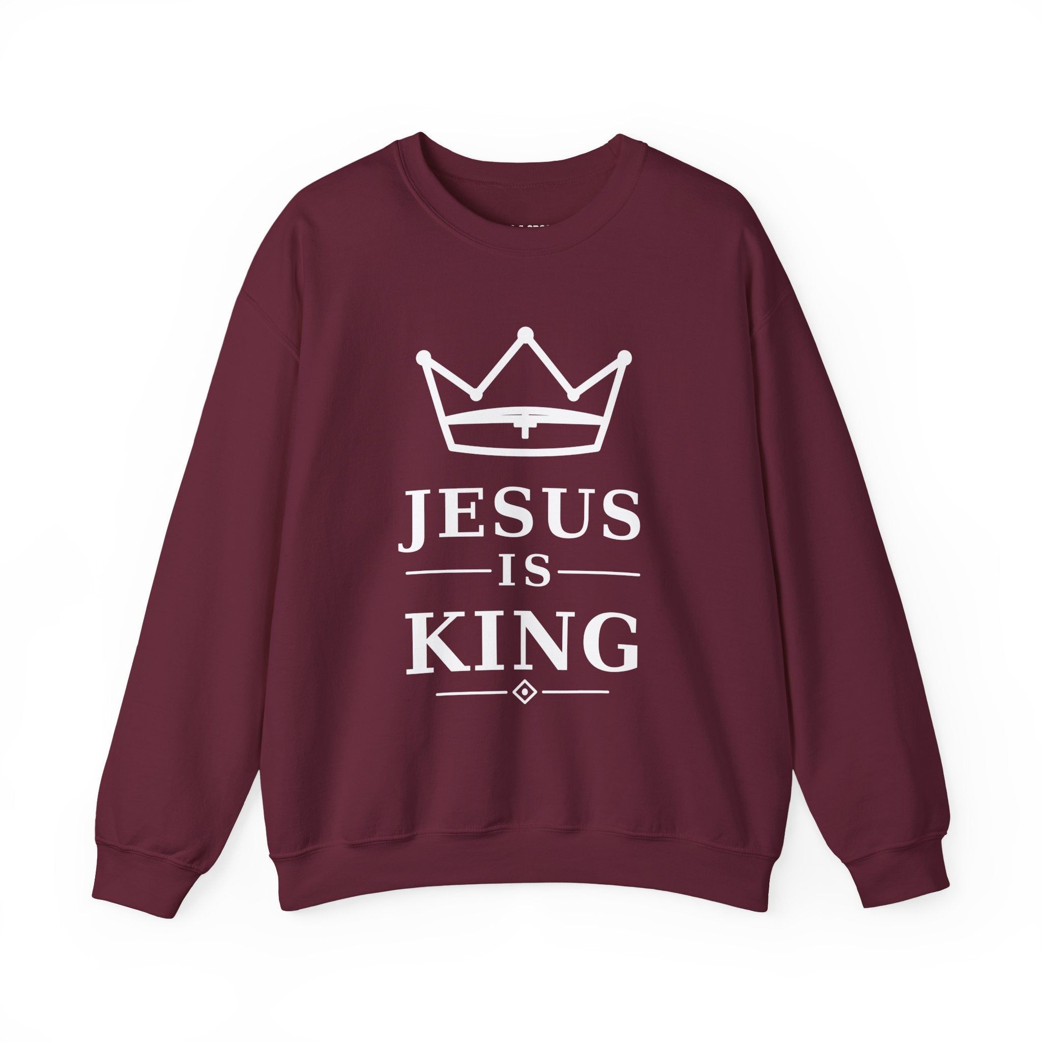 Jesus Is King Embroidered Sweatshirt — Christian Faith Crewneck with Crown Design