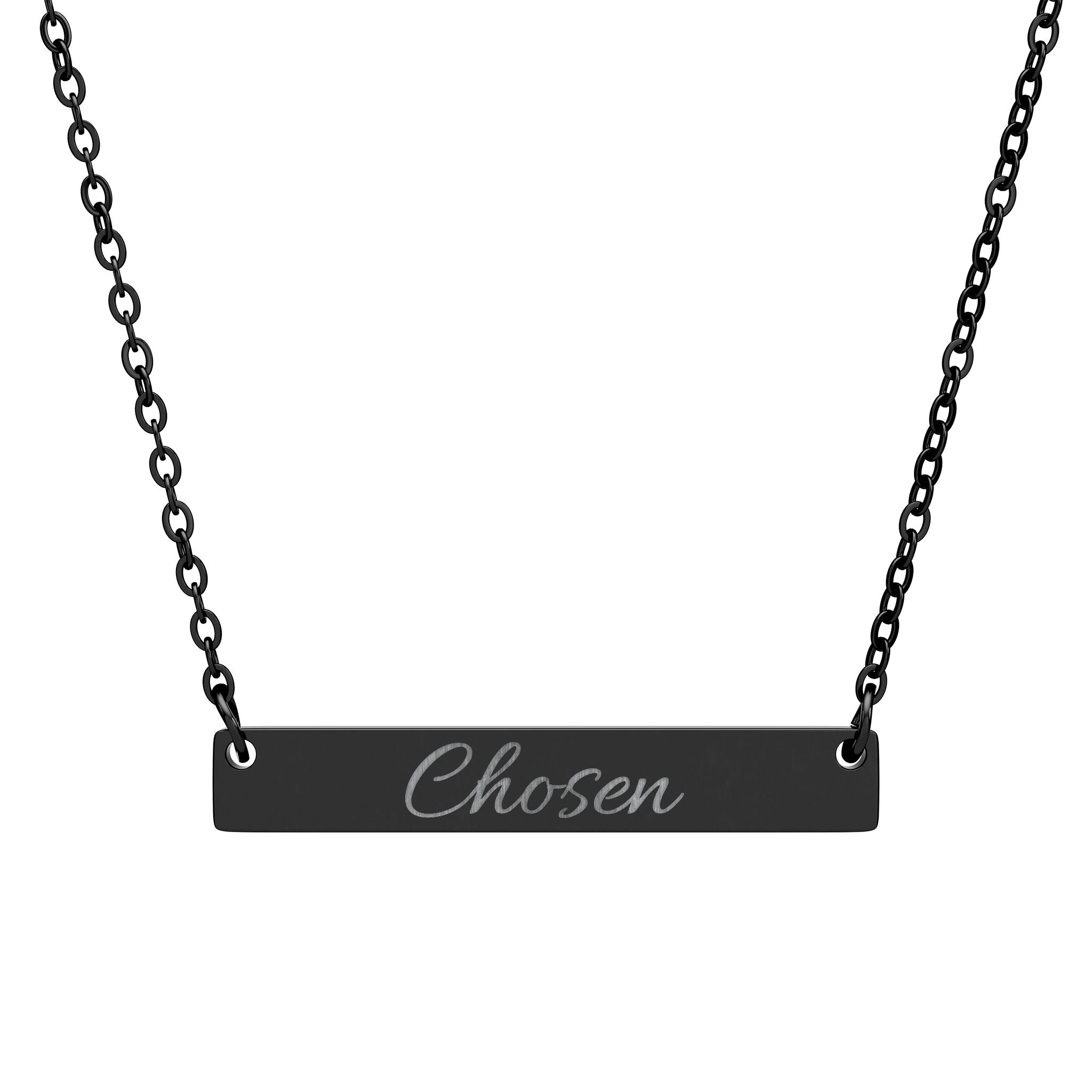 Engraved "Chosen" Bar Necklace — Horizontal Name Pendant