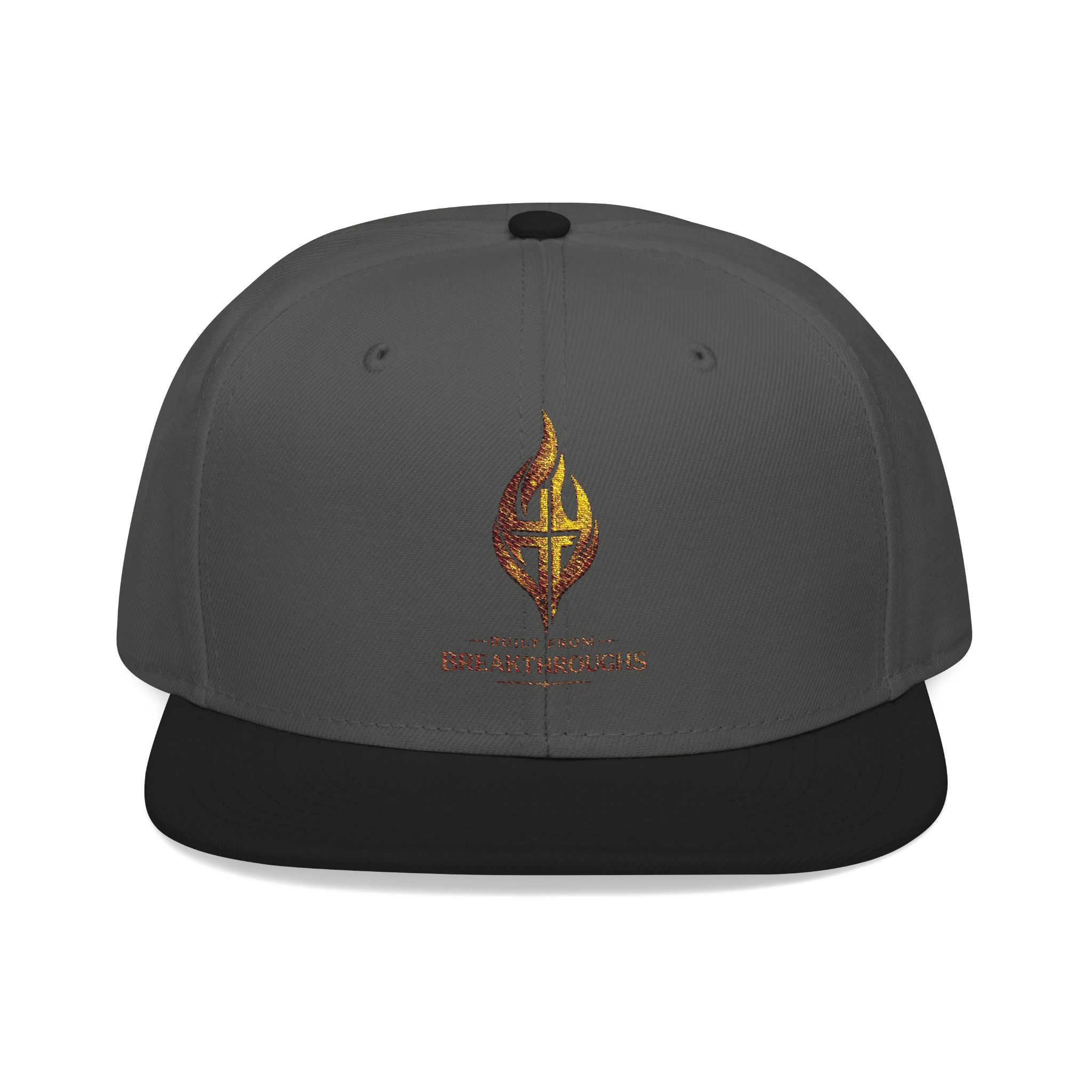 Embroidered Flame Logo Snapback Hat — Streetwear Trucker Cap