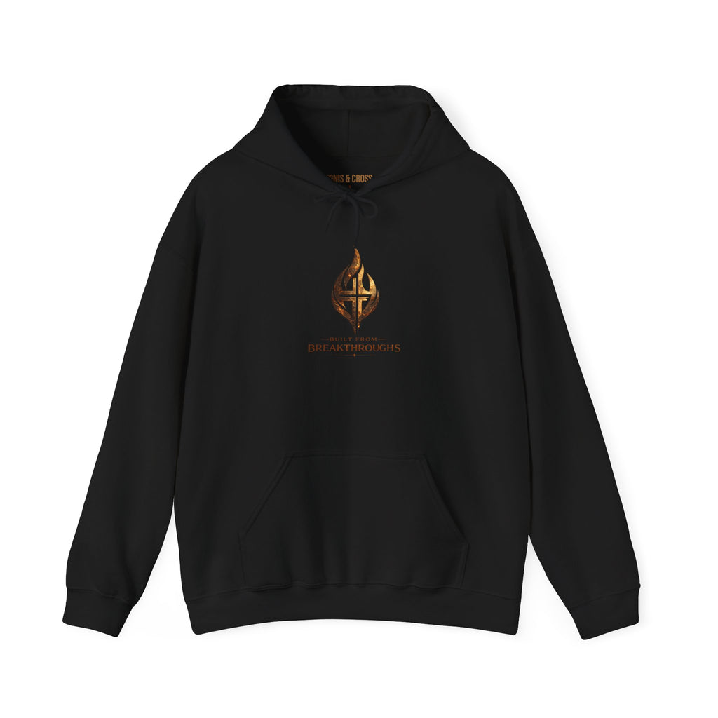 Flame Crest Hoodie — Medieval Emblem Graphic Hooded Sweatshirt