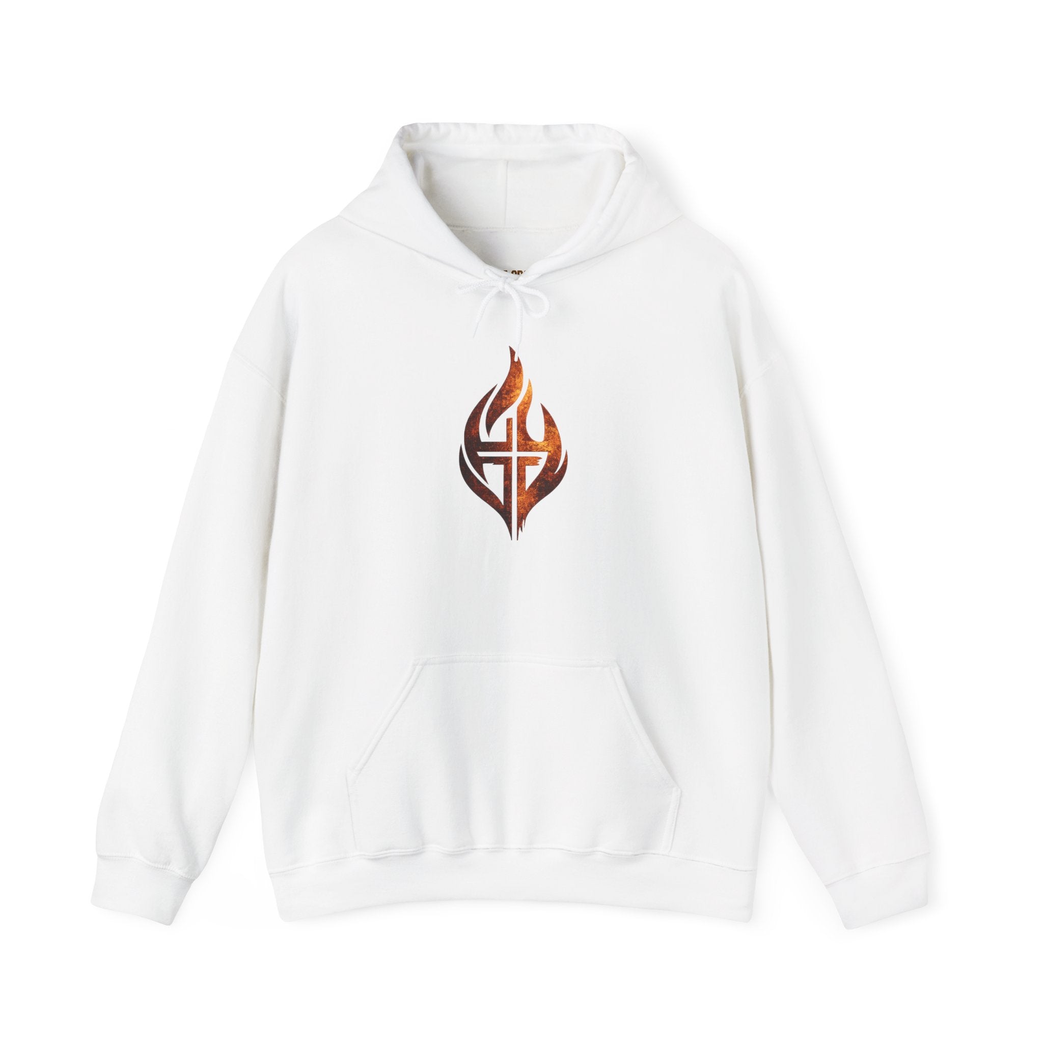Unisex Christian Flame Cross Hoodie — "Refined by Fire. Redeemed by the Cross."