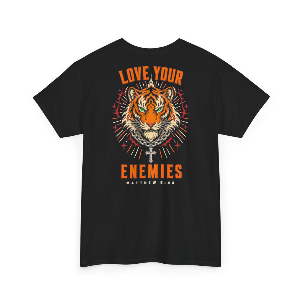 Tiger Graphic Tee — "Love Your Enemies" MT 5:44  Back Print Inspirational Streetwear