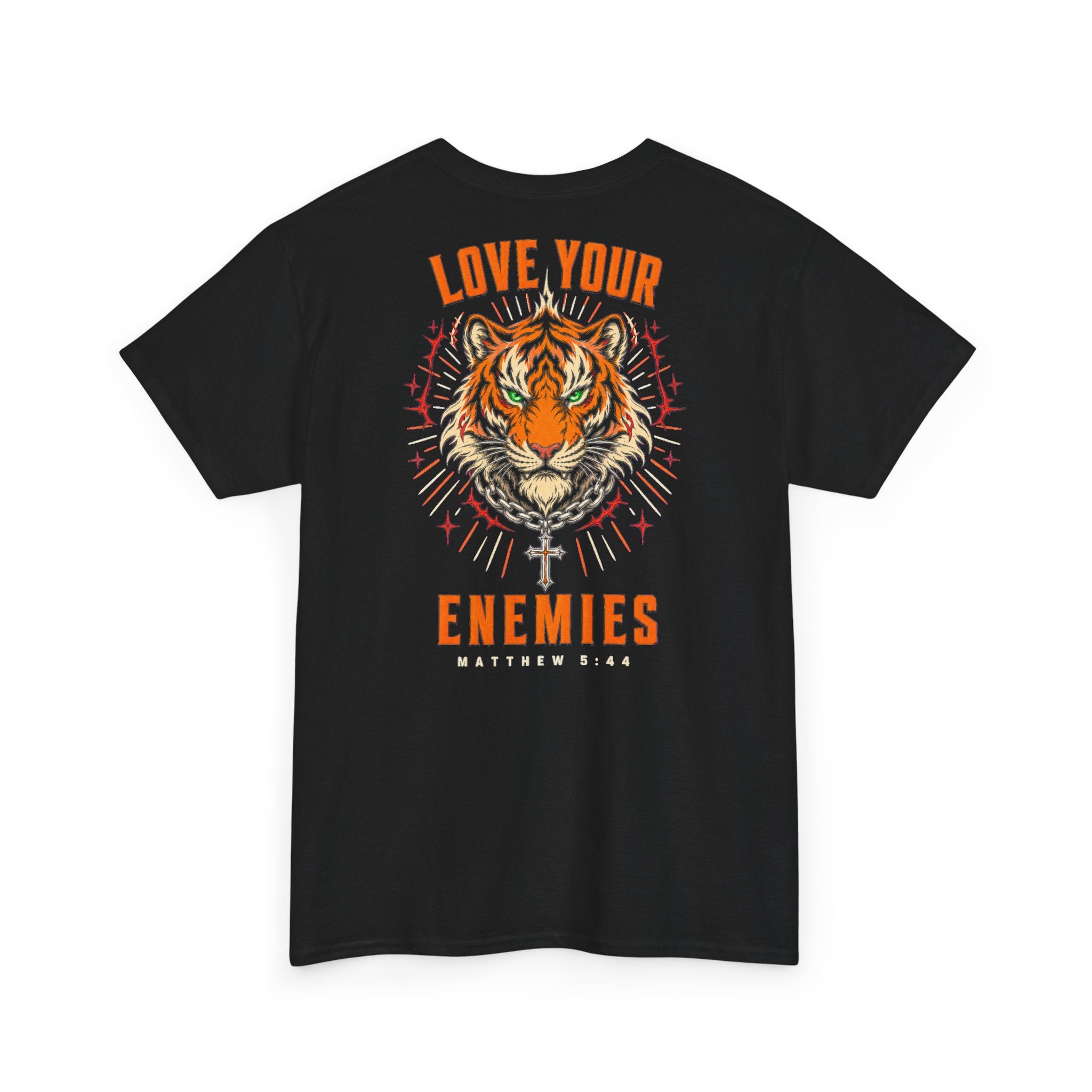 Tiger Graphic Tee — "Love Your Enemies" MT 5:44  Back Print Inspirational Streetwear