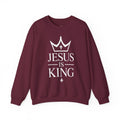 Jesus Is King Embroidered Sweatshirt — Christian Faith Crewneck with Crown Design