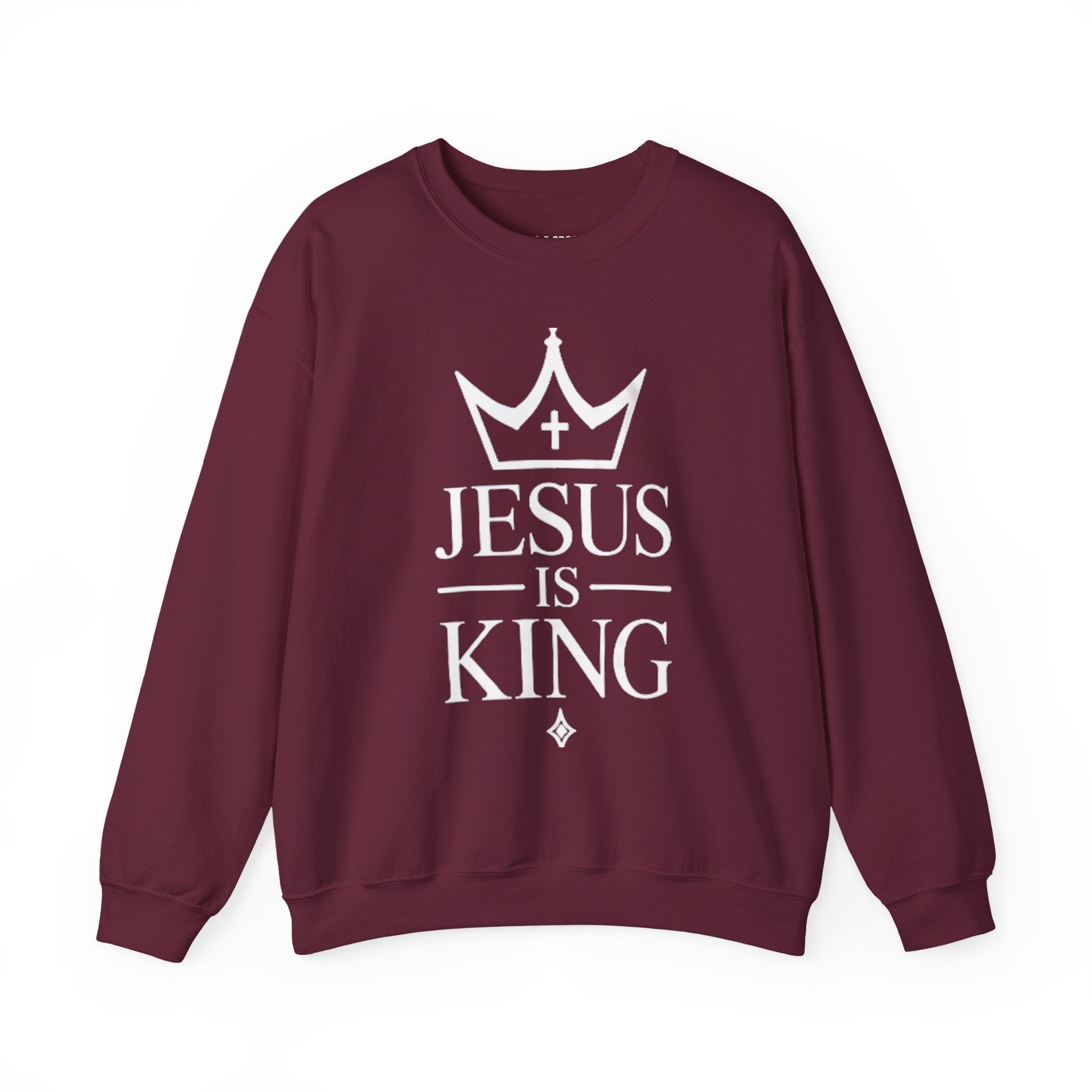 Jesus Is King Embroidered Sweatshirt — Christian Faith Crewneck with Crown Design