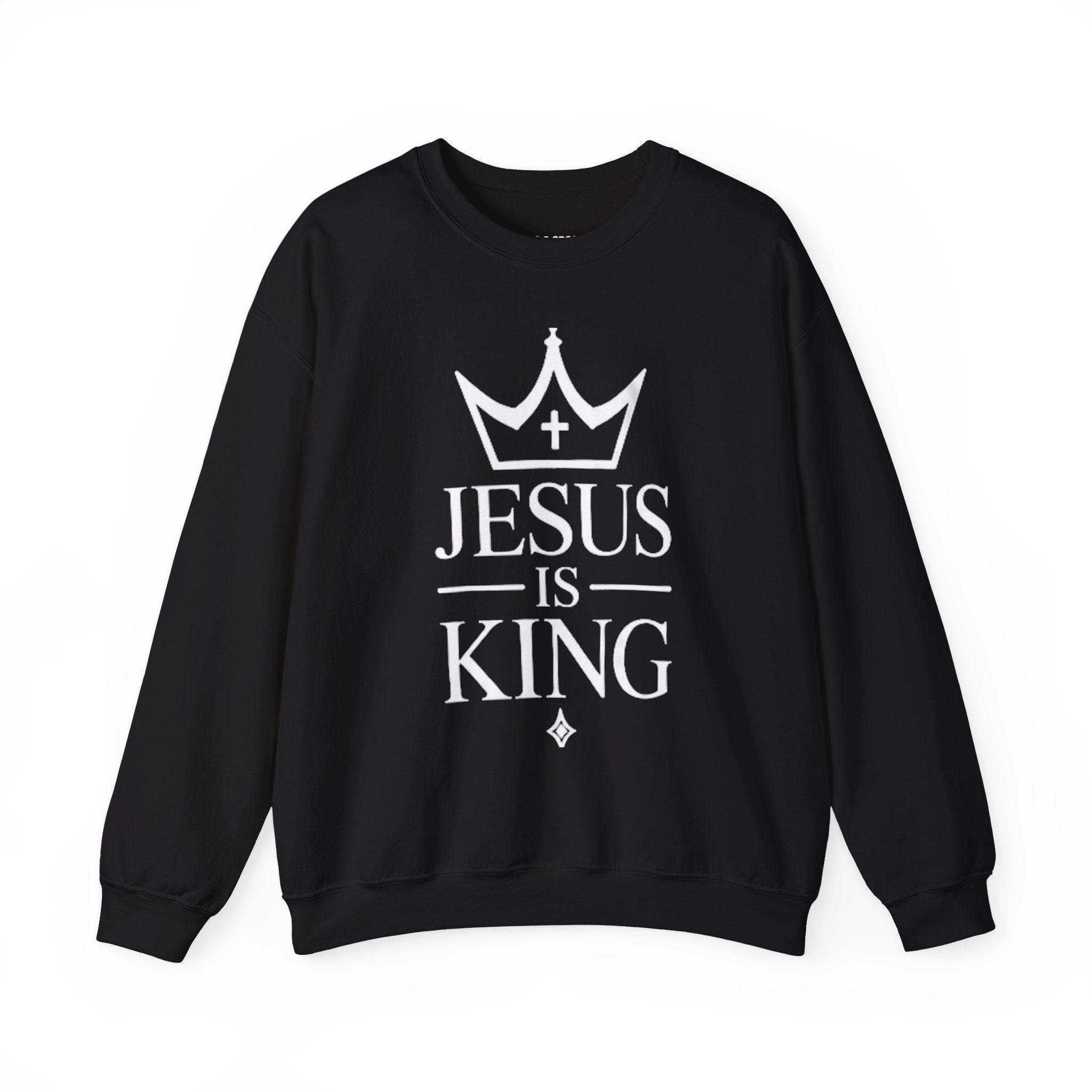 Jesus Is King Embroidered Sweatshirt — Christian Faith Crewneck with Crown Design