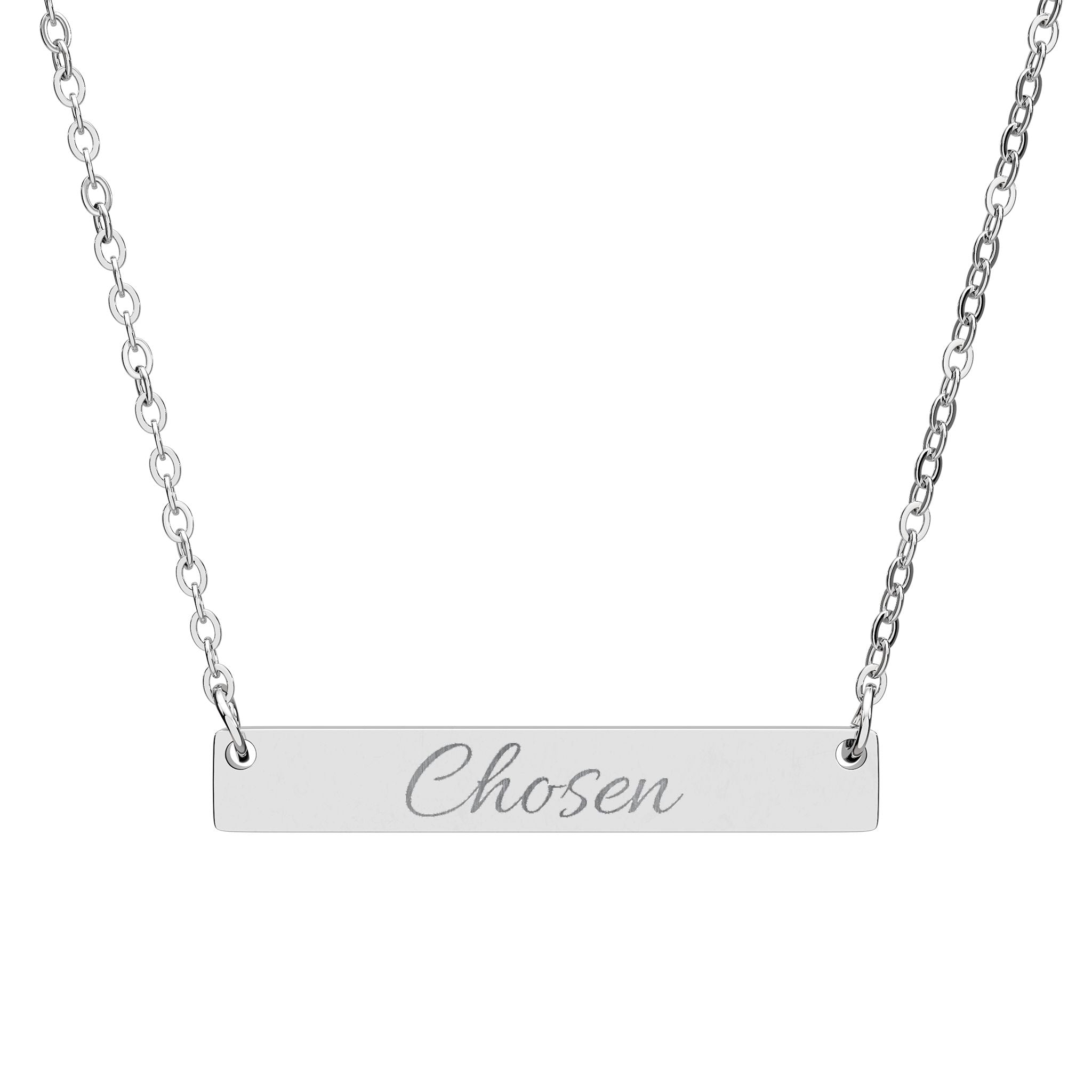 Engraved "Chosen" Bar Necklace — Horizontal Name Pendant