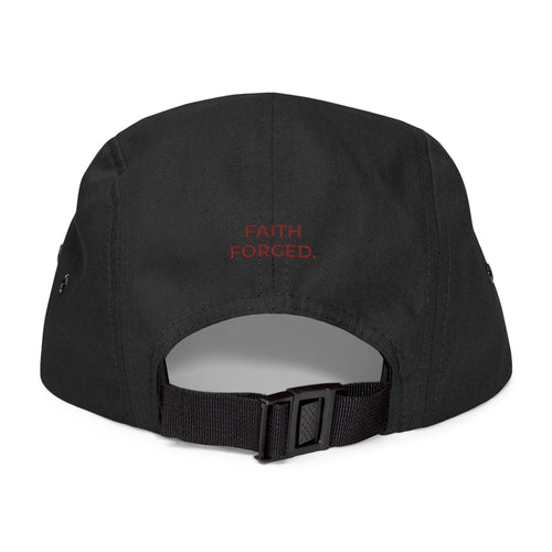Embroidered Flame Crest 5-Panel Cap — 'Faith Forged'